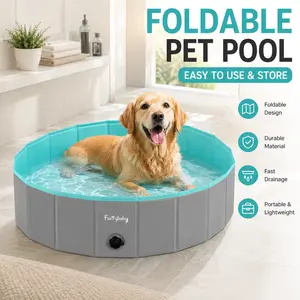 Furrybaby Foldable Dog Pool, Kiddie Pool Hard Plastic, Collapsible Pet Bath Portable Dog Swimming Pool for Pet, Dogs and Cats Grey 32''
