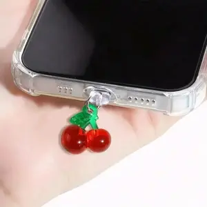 1pcs Red Cherry Phone Dust Plug Accessories Decoration Hanging Pendant for IPhone Samsung Xiaomi Type-C Charging Port