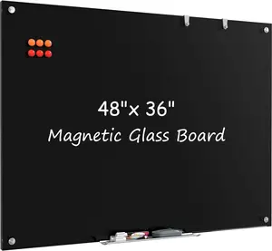 MaxGear Glass Whiteboard, Tempered Magnetic Dry Erase Board 48 x 36 Inch, Frameless Wall Mounted, Office Classroom Conference Room Home Use, Includes Markers, Eraser, Magnets & Mounting Kit