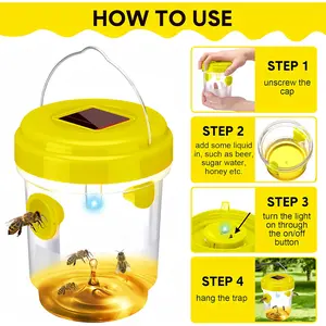 Wasp Traps Outdoor Hanging, Solar Powered Carpenter Bee Trap Yellow Jacket Hornet Catcher with LED Light, Reusable Wasp Deterrent Outdoor for Garden, Patio, Backyard, Camping