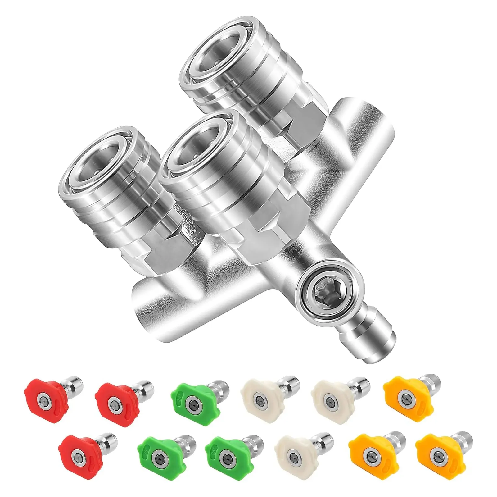 Triple Pressure Washer Nozzle, 3-in-1 Power Washer Tips, 3 Nozzles for Pressure Washing with 12 counts Power Washer Spray Nozzles (0, 15, 25, 40 Degree), 1/4 Inch Quick Connect, 5000 PSI, DealsForYouDays
