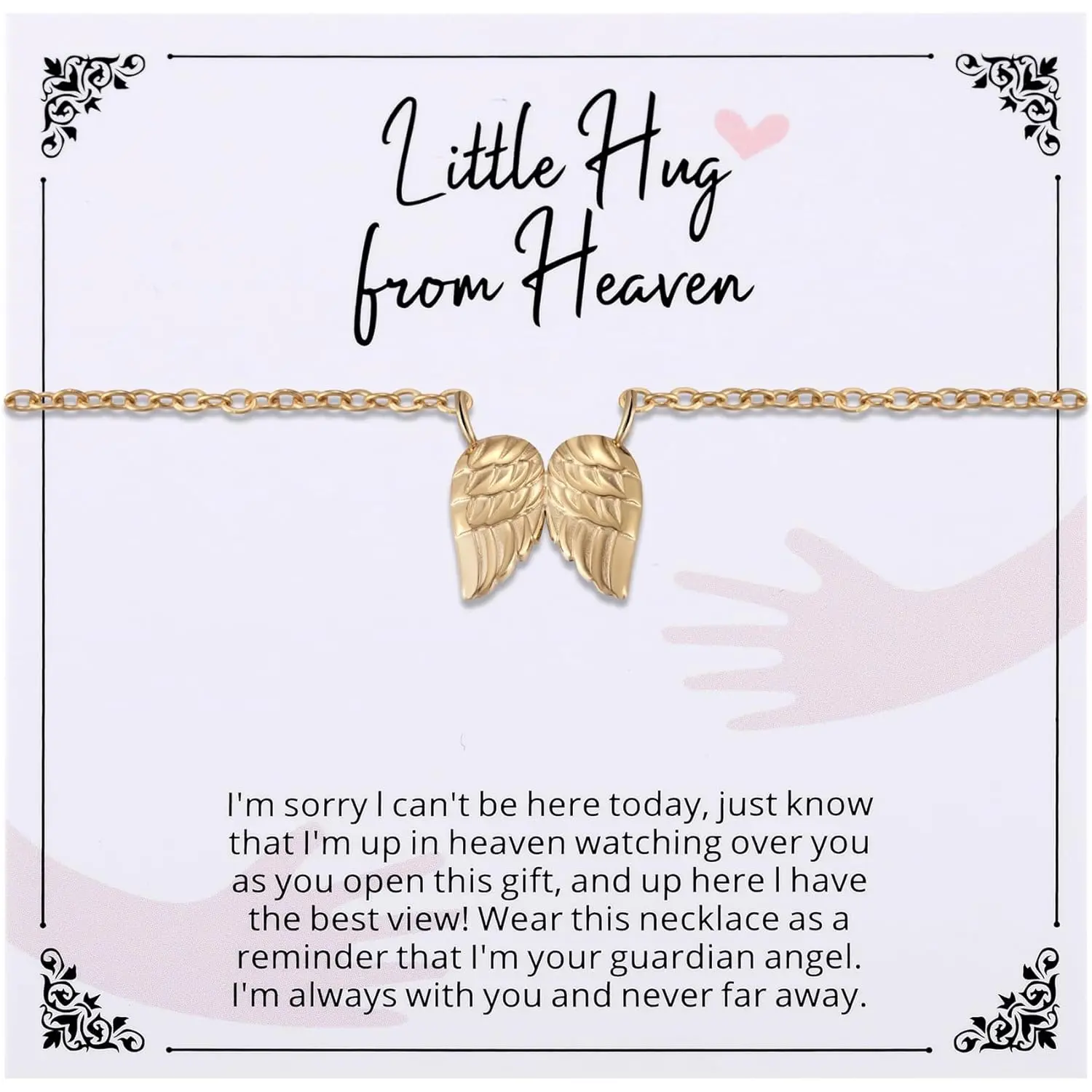 Hug from Heaven Gift, Angel Wings Memorial Necklace for Women, Sympathy Condolence Gifts for Loss of Loved One, Birthday Christmas Keepsake Letter from Heaven