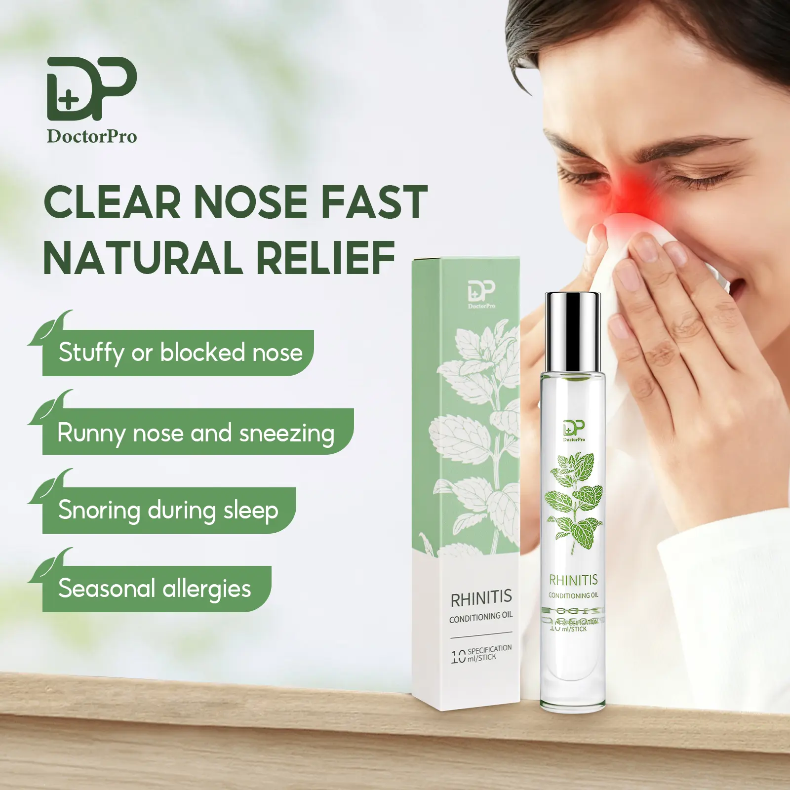 DoctorPro Nasal Care Essential Oil - Health Wellness Therapy Solution for Nasal Congestion, Rhinitis, Sinusitis - Menthol & Plant-Based Ingredients - Roller Massage Design - Travel & Nighttime Use Treatment, Aromatherapy