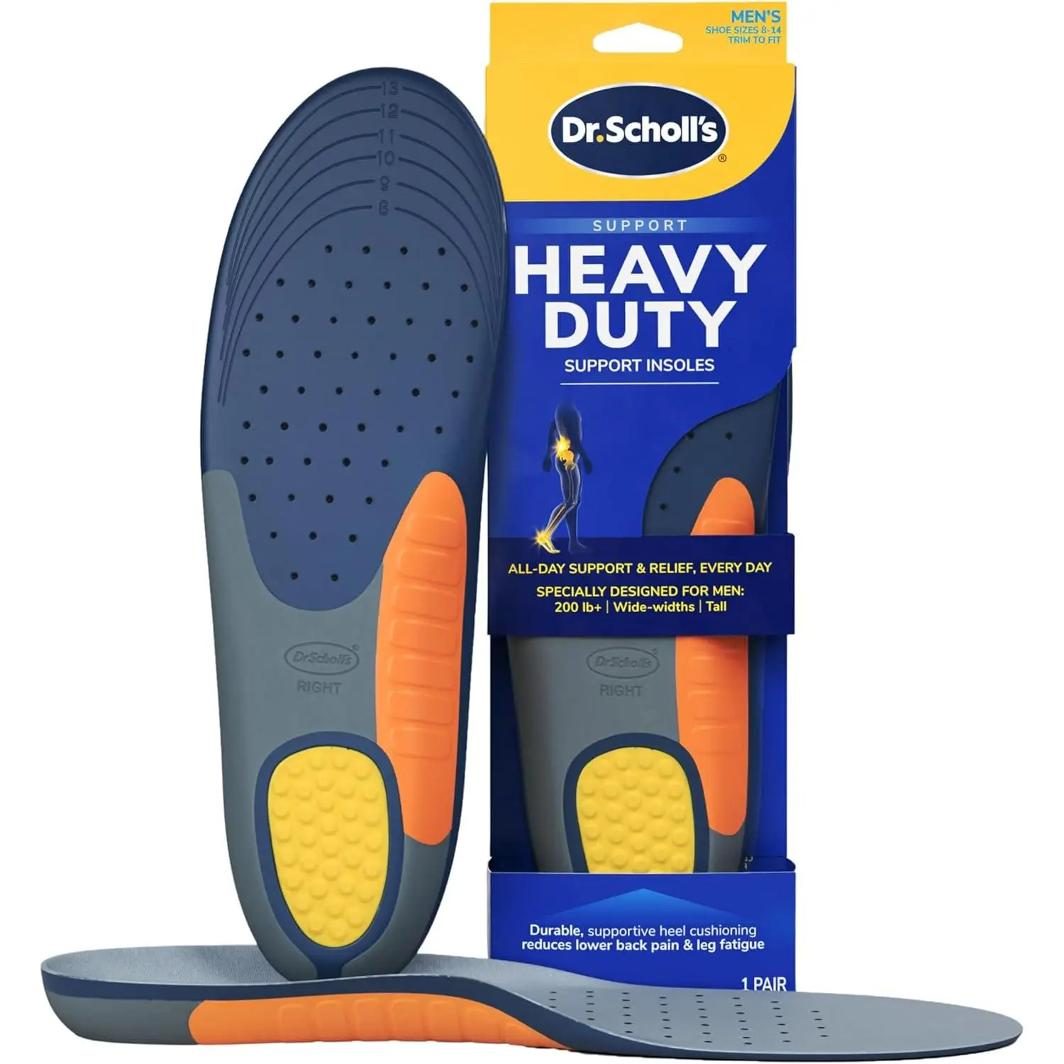 Dr. Scholl's Heavy Duty Support Insole Orthotics, 200lbs+, Wide Feet, Shock Absorbing, Arch Support, Distributes Pressure, Trim to Fit Inserts