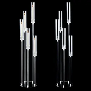 2pcs 45.7in Tall 5 Arm Acrylic Candelabra Centerpieces with Acrylic Shade for Table and Floor, Clear Candle Holders for Wedding Ceremony Birthday Party Home Decoration Fit 0.8in Candles (No Candle)