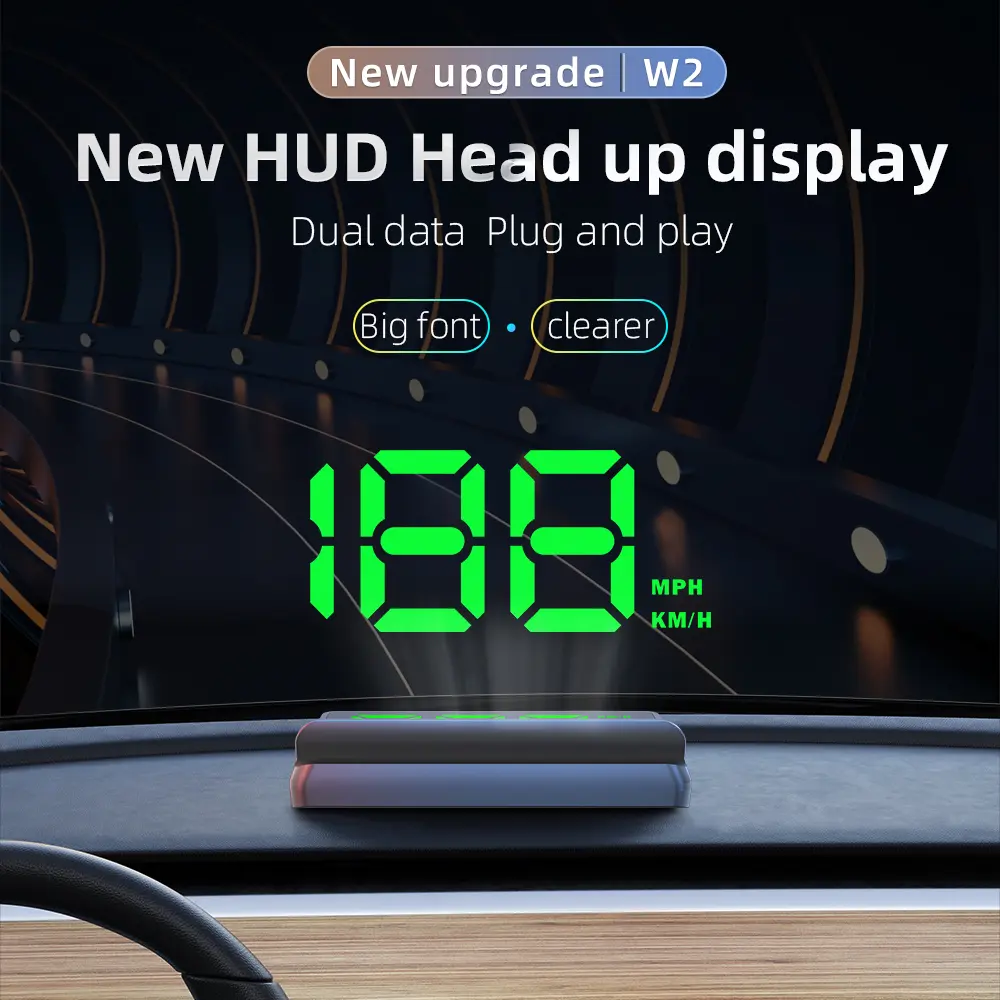 W2 HUD Head Up Display GPS Universal Car Supplies Speedometer KMH Type-c USB Cable Dual Data Plug and Play Intelligent Display
