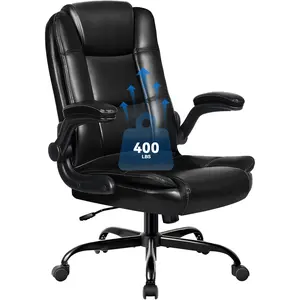 PUKAMI Ergonomic Office Chair with Flip-up Armrests, Big and Tall Leather Executive Office Chair, High Back Lumbar Support Home Computer Desk Chair, Heavy and Duty Computer Chair