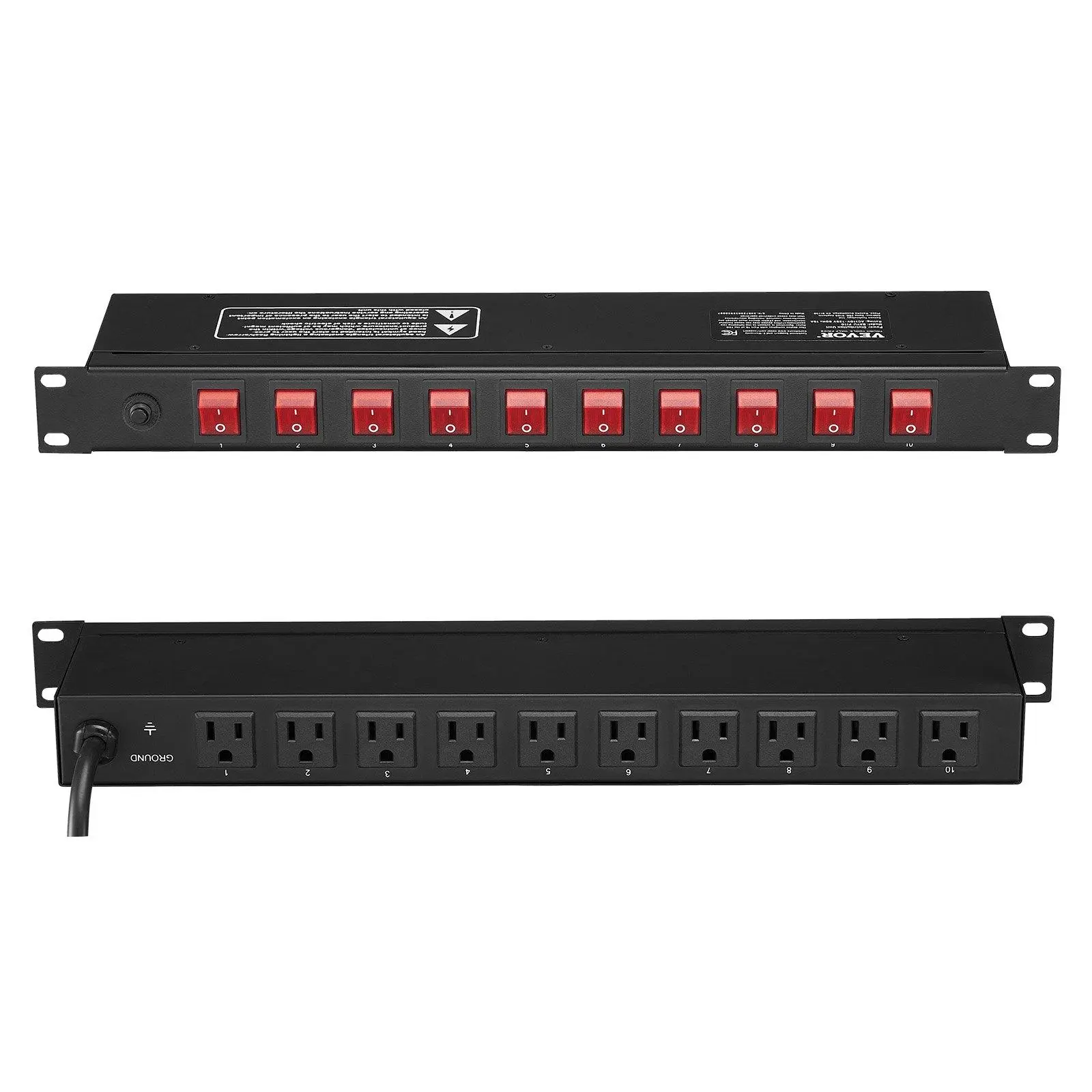 【DealsForYouDays】VEVOR 19" 1U PDU 10 Outlets Rack Mount Power Strip Surge Overload Protection Power Outlet Panel, Overload Protection Plugs