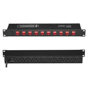 VEVOR 19" 1U PDU 10 Outlets Rack Mount Power Strip Surge Overload Protection