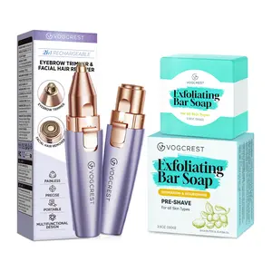 3-in-1 Pre-Shave Exfoliating Soap & Hair Trimmer Set for Eyebrow &  Facial , Smooth, Irritation-Free Shaving, Compact & Travel-Friendly Grooming Kit