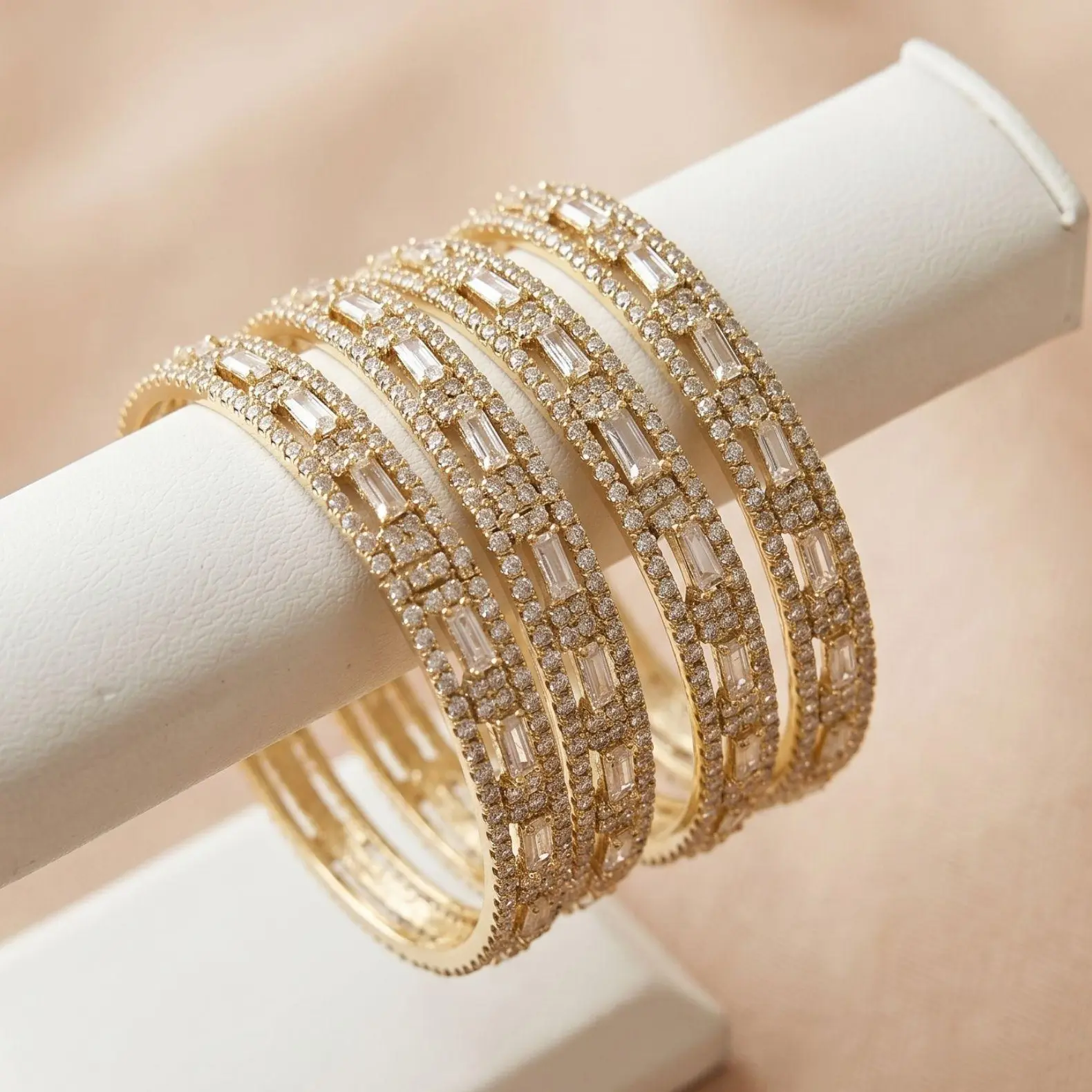 American Diamond Gold and Silver Bangles 4 Pcs Set - Luxury Indian Bangle Bracelet Jewelry