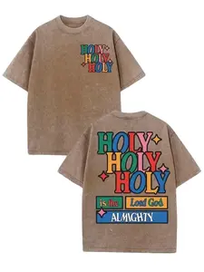 "Holy Holy Holy Is The Lord God Almighty" Retro Multicolor Vintage Washed 100% Cotton T-Shirt, Faith Tee,summerwins