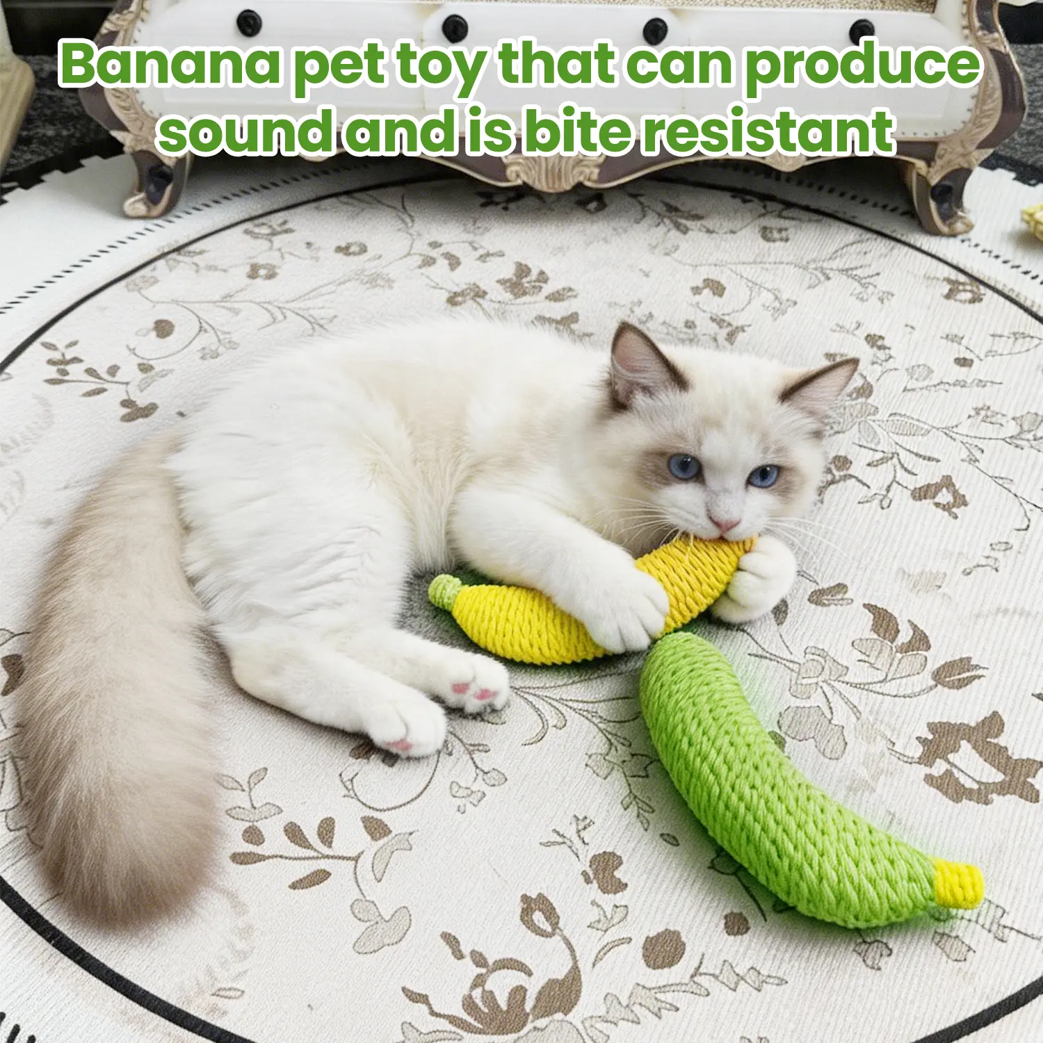 Sisal Banana Cat Dog Toy, Lightweight Rope Cat Toy for Biting, Batting, Scratching & Carrying, Cute Indoor Cat Play Toy, Yellow/Green