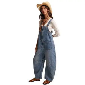 Sunwashed Wide Leg Denim Overalls