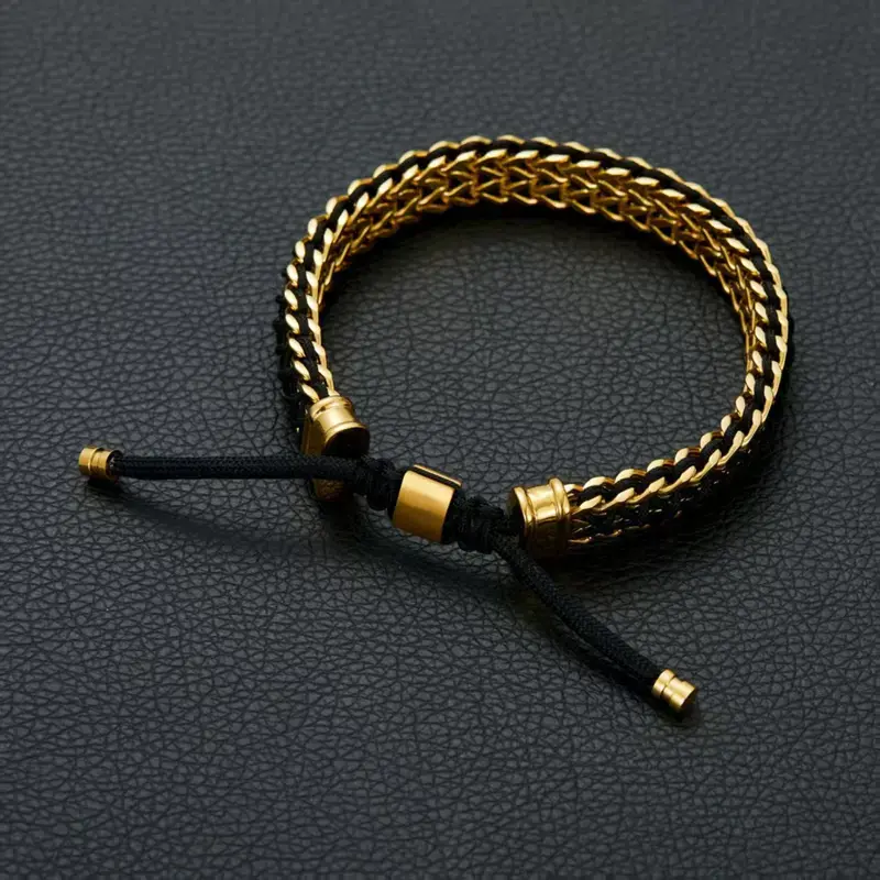 Modern Braided Cord Bracelet, Unisex Fashion Jewelry with 2-Tone Options and an Adjustable Sliding Knot for Daily Wear, Two-Tone Options