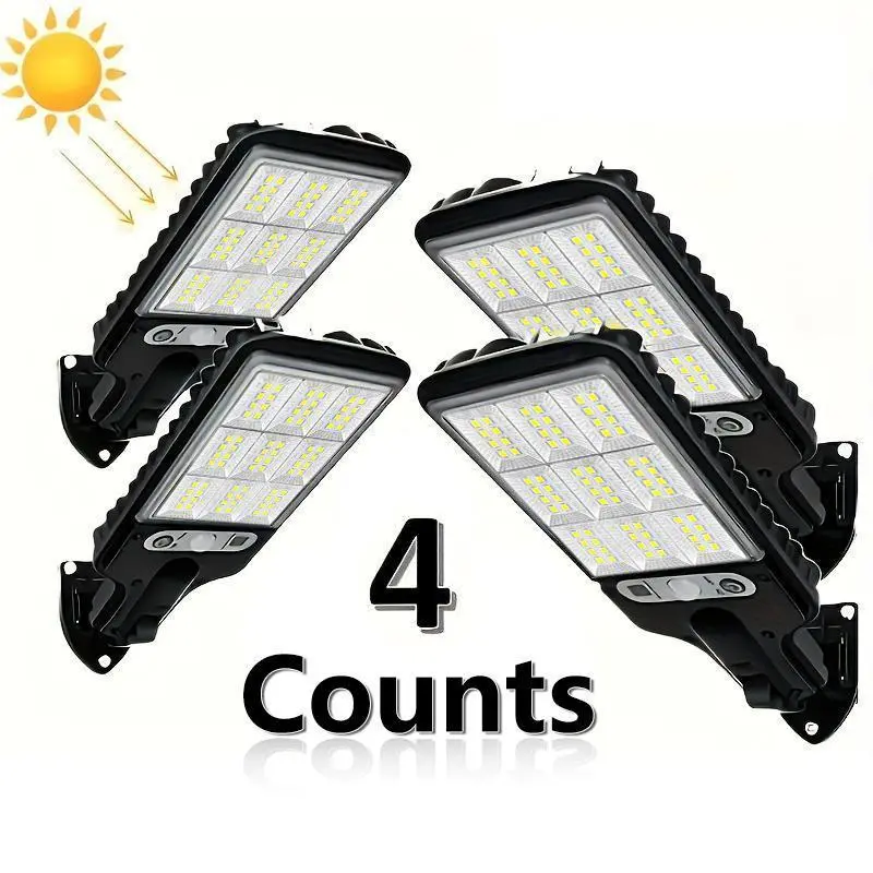 4-Pack Smart Outdoor Solar Powered Street Lights - Motion Sensor Security Flood Lights with 3 Lighting Modes, Powerful Brightness, Remote Control for Outdoor Walls, Front Door, Garden