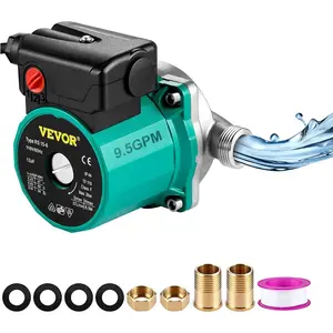 VEVOR Hot Water Recirculating Pump, 93W, 110V Water Circulator Pump, Circulation Pump, 3/4″ G Thread to 1/2″ NPT Brass Adapter, Stainless Steel Head, 3 Speed Control for Electric Water Heater System
