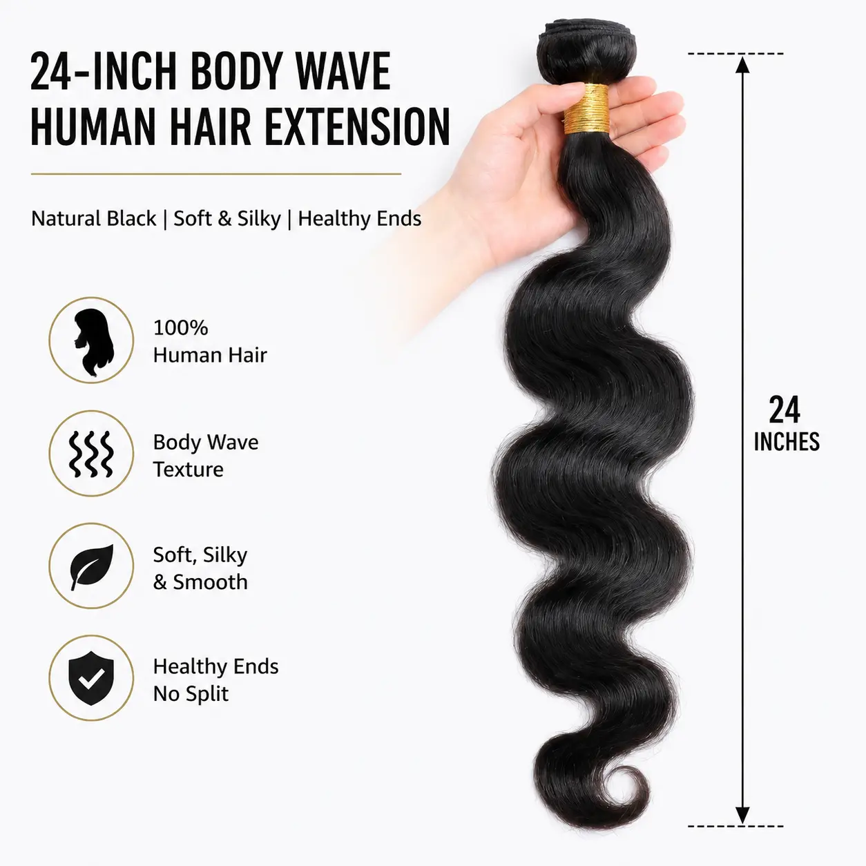 Glueless Body Wave Human Hair Bundles For Daily Wear10A Virgin Remy Hair Weave Soft & Thick Natural BlackHuman Hair Extensions 24 Inches