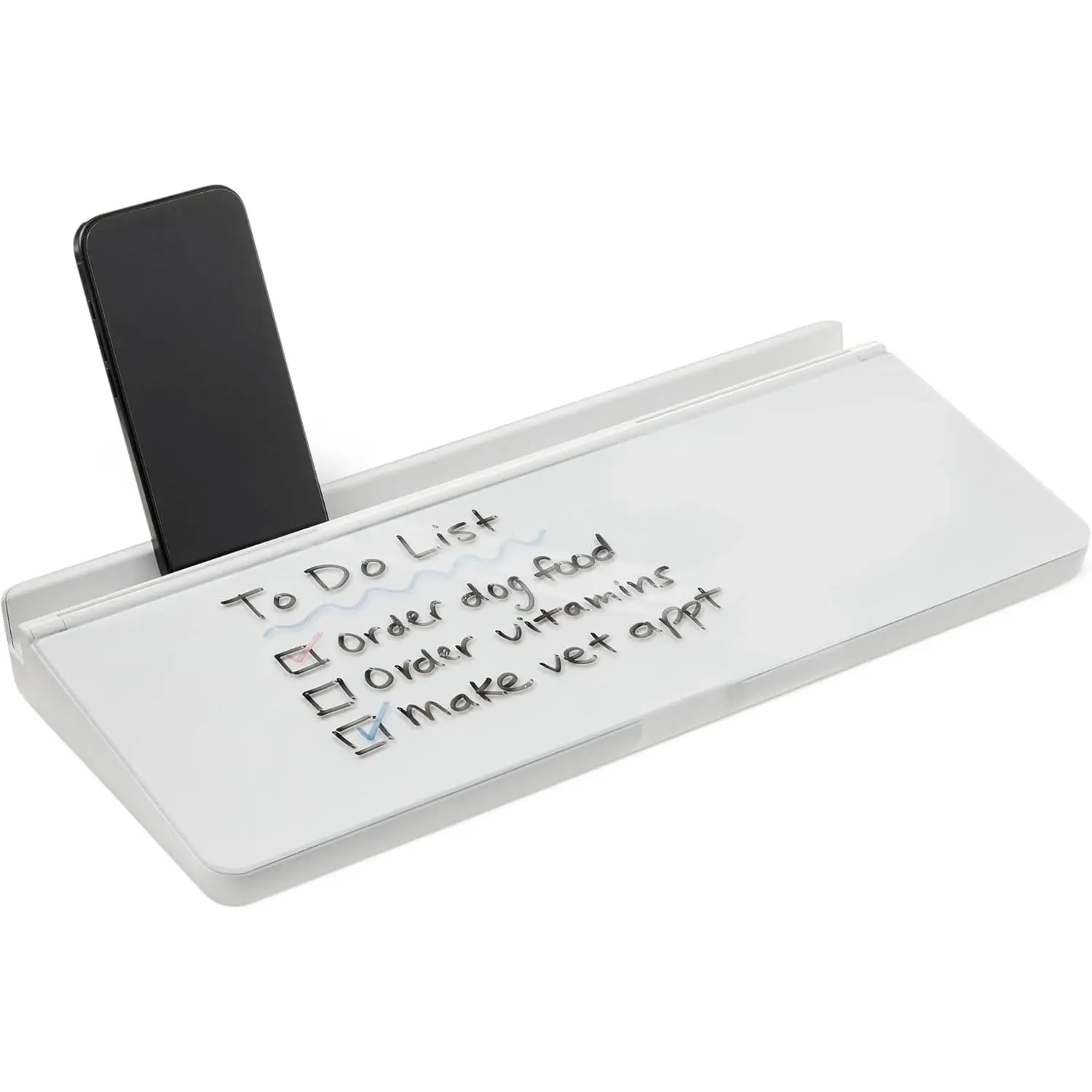 Basics Tempered Glass Desktop Dry Erase Whiteboard with Organizer Slots and Accessories, 15.7x5.4 in, Office Desk Organizer Accessory, Glass Surface
