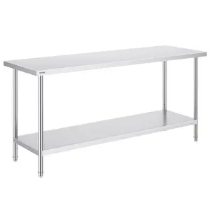 VEVOR Stainless Steel Prep Table,  24 x 72 x 34 Inch, 880 lbs Load Capacity, Heavy Duty Metal Worktable with 3 Adjustable Height Levels, Commercial Workstation for Kitchen Garage Restaurant Backyard