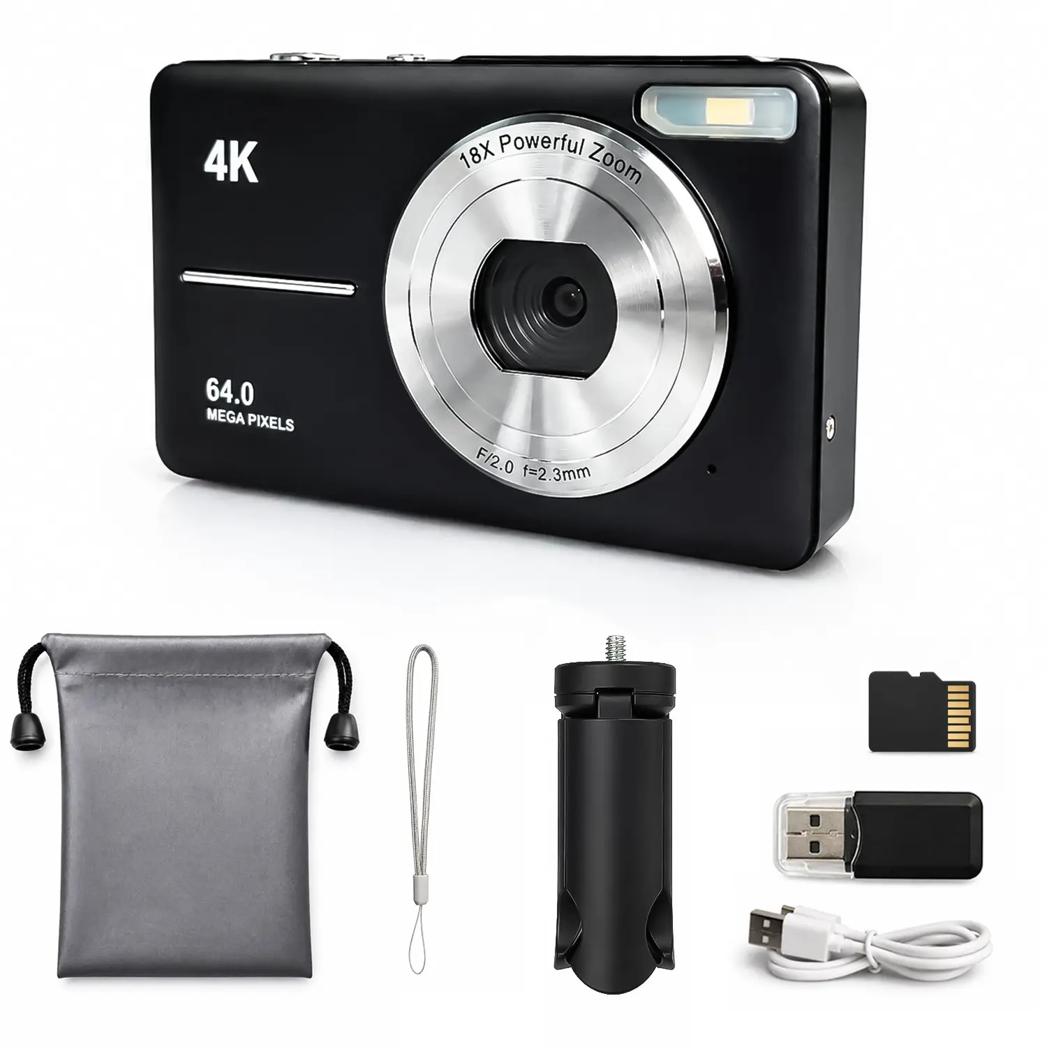 Compact Beginner Digital Camera, Portable Video Camera with SD Card and Wrist Strap, Timer, Image Stabilization, 18x Digital Zoom, Perfect Gift
