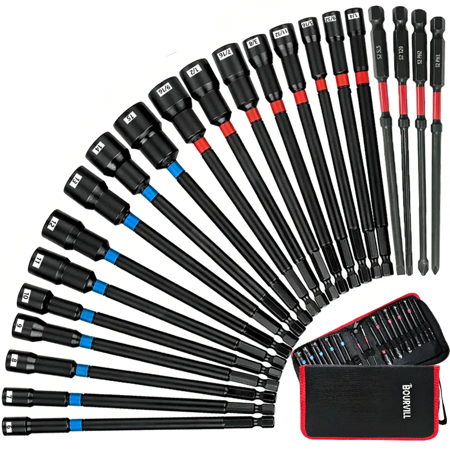 23 PCS Magnetic Nut Driver Set, Impact Drill Driver Bit 1/4" Hex Shank, Metric & SAE Nut Driver, Power Nut Drivers with Quick-release Extensions, Impact Socket Adapters, Bit Holder and Storage Bag