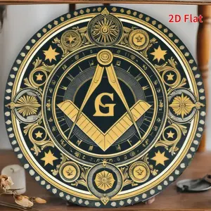 Vintage Masonic Round Aluminum Sign, 2D Flat Metal Badge, Wall Decor for Home, Garage, Restaurant, Retro Circular Emblem