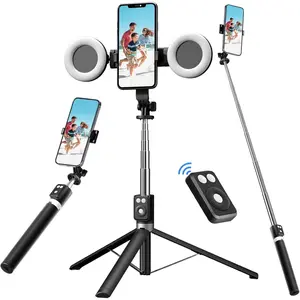 6-in-1 Selfie Tripod with Dual LED Fill Lights, Bluetooth Remote, Adjustable Portable Phone Stand, 360° Detachable Travel Tripod Stick, Compact Design for Versatile Use