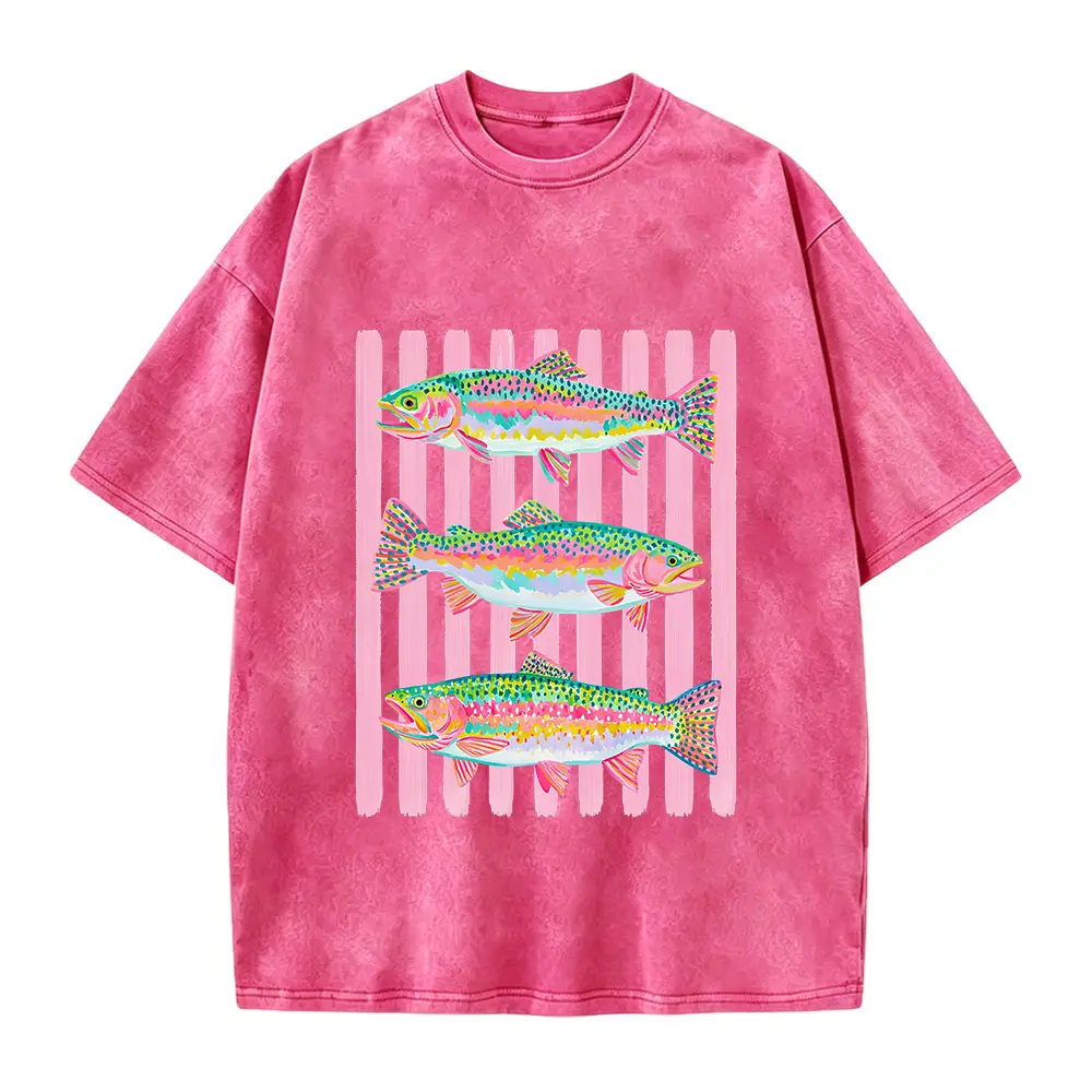 Rainbow Trout Fishing Shirt, Preppy Summer Graphic Tee, Bright Color Fish T-Shirt, Outdoor Girls Fishing Shirt