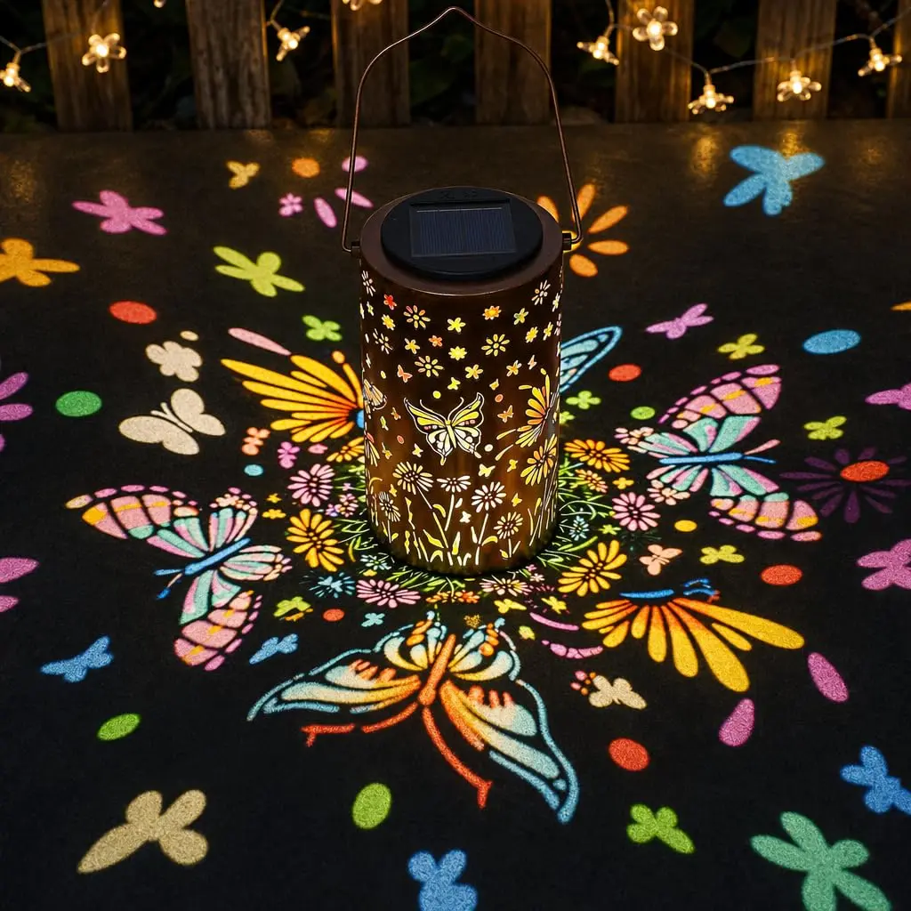Ivydale Metal Aluminum Solar Lantern - Outdoor Waterproof Hanging Light with Butterfly Motif, Garden Decor, Women's Gift Box Pack, Suitable for Yard, Patio Events