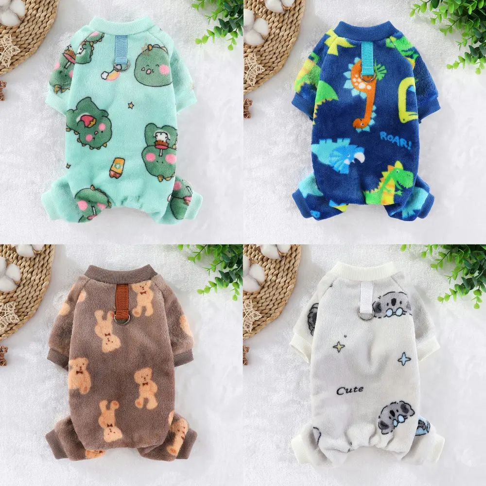 Pet Warm Thickened Flannel Four-legged Autumn and Winter Puppy Dog Cat Teddy Traction Hatless Clothing Supplies Clothing All-Season French Bulldog Pajamas Soft Jumpsuits Set