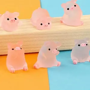 Random Color Cute Pig Design Resin Statue Ornament, Piggy Ornaments, Resin Animal Sculptures, 6 Counts Mini Luminous Pig Figurine, Cute Collectible Figurines, DIY Decoration for Home Garden Party Wedding