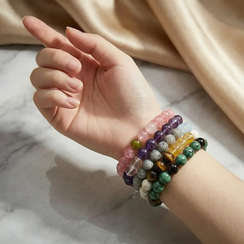 Hcrystyle Bracelet set- Natural Crystal & stone combination Designed for Attraction & 12 constellation: Water signs, Air signs, Fire signs and Earth signs- Gift for love ones, / friends- birthday/ anniversary gift | 8mm beads 6.5-7.5 inches