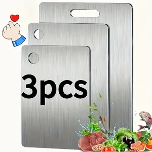 3pc Chopping Borad,small/medium/large Stainless Steel Cutting Boards, Butcher Block, Suitable For Home Kitchens, Camping And Easy To Carry A Corrosion-resistant, Durable Cutting Board, Kitchen Gadget Supplies Accessories Kitchenware Sturdy