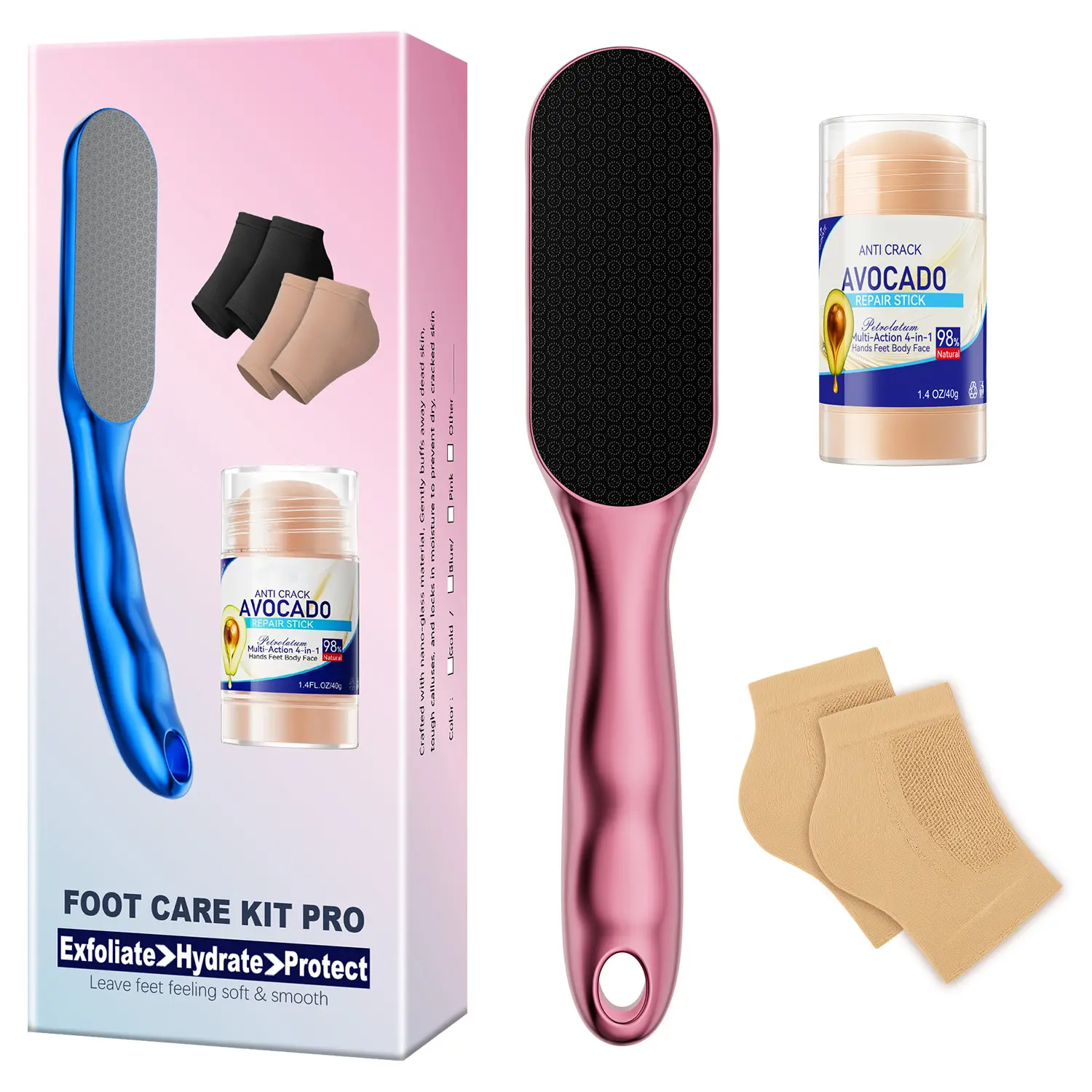 SolaceBody Foot Care Kit Pro  3-in-1 Set with Nano Glass Callus Remover, 2 Gel Heel Socks & Avocado Foot Cream for Soft Smooth Feet Foot Care Product Foot File Tool callus remover for feet