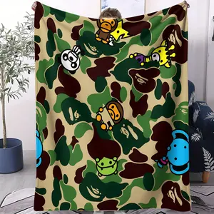 Cartoon camouflage pattern, perfect as holiday or birthday gifts, a soft, warm, and lightweight plush blanket suitable for beds, sofas, cars, and room decor, Travel Blanket
