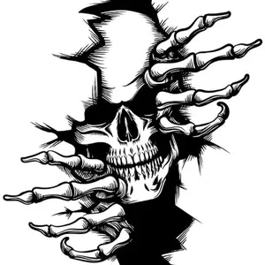 Skeleton Skull Ripping Car Decal, Gothic Bone Tear Vinyl Sticker, Scary Grim Reaper Hood Decal, Biker Grunge Truck Window Graphic Decor