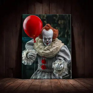 1 Count Wooden Framed Canvas, Horror Clown Poster, Halloween Decorative Poster, Funny Poster, Horror Poster Party Hanging Picture, Modern Art For Living Room, Bedroom, Family Decoration, Ideal Gift, Waterproof, Print, Wall Art Painting