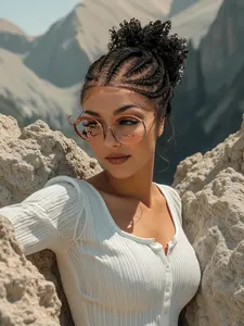 Synthetic Braided Wig with Bun, HD Lace Cornrow Wig for Women, Front Braided Wig with Ponytail Style