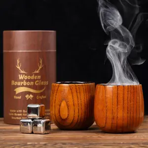 2PCS Charred Wooden Whiskey Glass – Handcrafted Solid Wood Tumbler for Men | Unique Whiskey Gifts | Natural Grain, Flame-Finished Bourbon Glass,Fathers Gifts For Dad，Him，Husband
