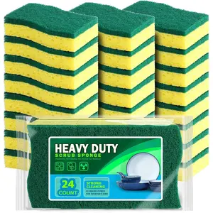 Sponges Kitchen, Heavy Duty Scrub Sponge-24Count, Sponges for Dishes, Cellulose Dish Sponge, Scrubbing Power for Tough Messes, Cleaning Power for Non-Coated Cookware, Dishes, Pots, Pans