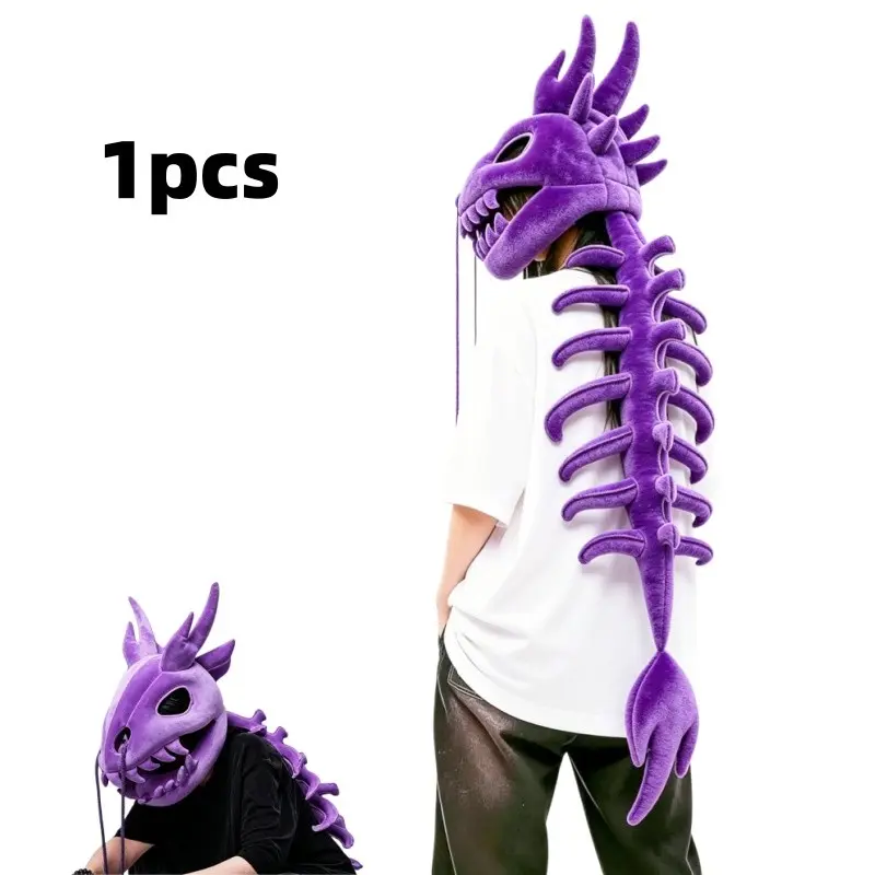 Dinosaur Skeleton Costume, Spinosaurus Skull Mask & Plush Spine, Halloween Themed Skull Cosplay Props, Party Props, Holiday Decorations
