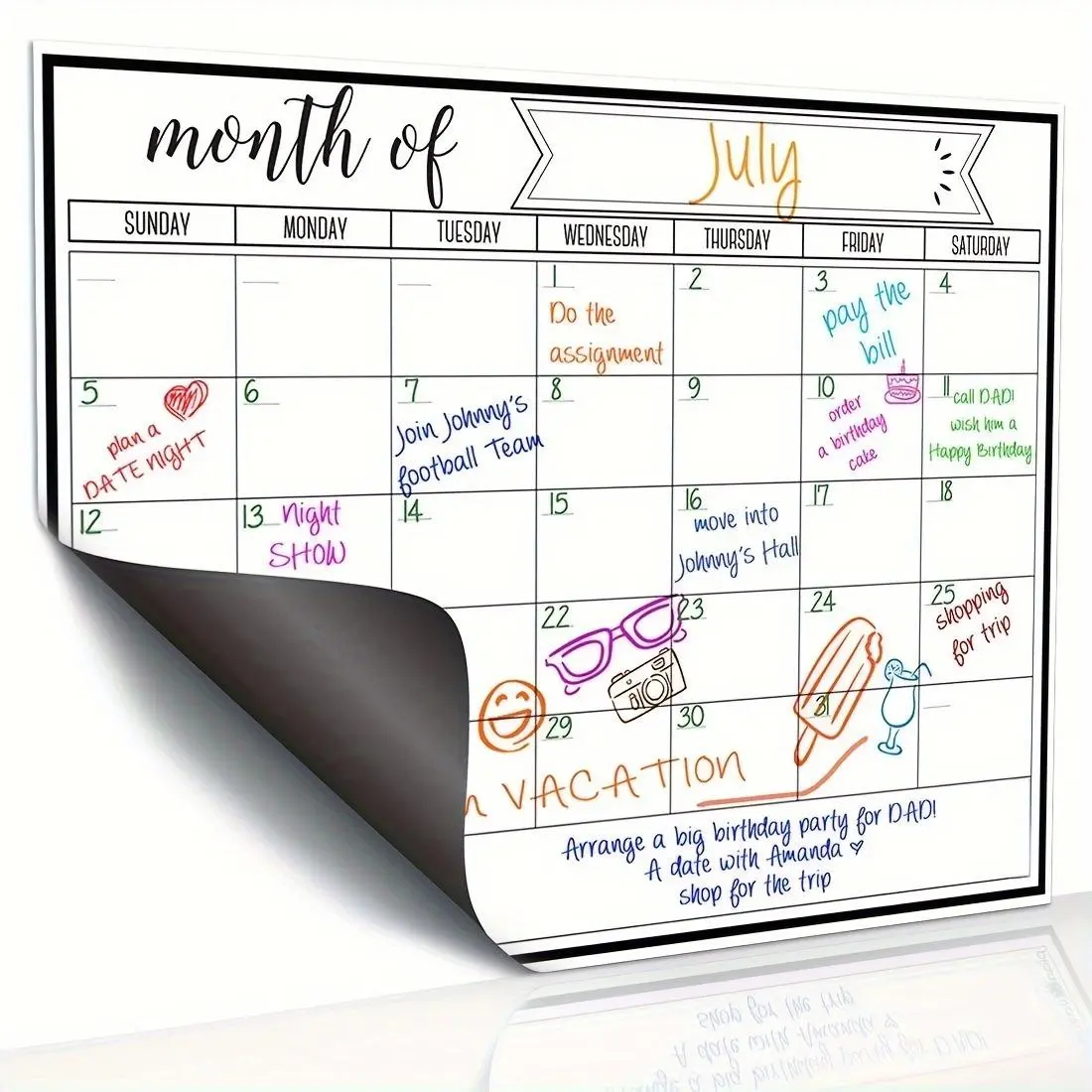 Magnetic Monthly Calendar, 1 Count Refrigerator Planner  Dry Erase Board, Fridge Calendar Magnetic, Visual Schedule Board, Planning Board for Kitchen Office School Refrigerator