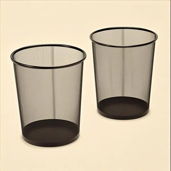 Black Steel Mesh Waste Bin - 2-Pack Round Trash Cans for Home, Office, Garage - 6 Gallon Capacity - Durable & Stylish - Ideal for Recycling or General Waste Basket Set Smooth Room