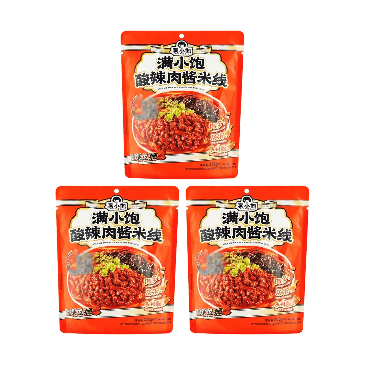ManXiaoBao Spicy Pork Sauce Flavor Rice Noodles 238g x 3 Pack - Authentic Xuzhou Kaixin Rice Noodles, Zesty & Appetizing, Yami