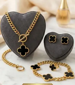 4-Piece Heart Tag Jewelry Set - Tarnish-Free Stainless Steel Necklace Bracelet & Earrings with U-Link Chain & Classic Heart Tag Pendant