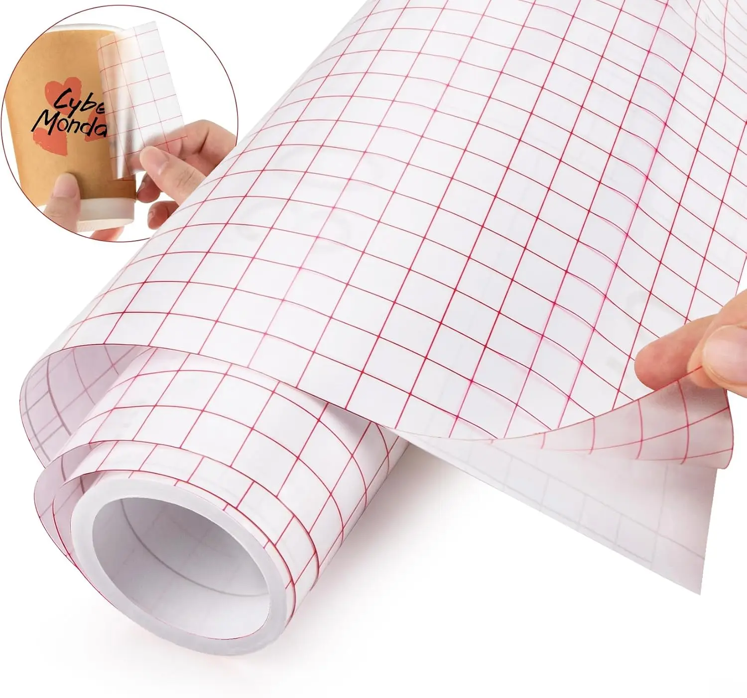 Transfer Tape for Vinyl - 12 in x 16.4 Ft Vinyl Transfer Paper | Low Tack Red Grid Application Tape for Signs, Stickers, Decals, Letters, DIY Craft Projects