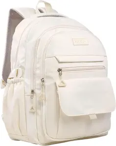 Phaoullzon Aesthetic Beige School Backpack for Teens Stylish Laptop Bookbag with Laces Closure & Multiple Pockets for College & Daily Use