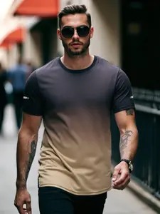 Men's Regular Fit Gradient Print Short Sleeve Tee, Casual Breathable Quick Drying Crew Neck T-Shirt for Outdoor Running, Fashion Men's Top for Any Season