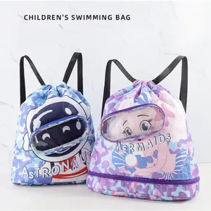 Kids Swimming Bag,Wet Dry Separation Backpack Waterproof Cartoon Drawstrings Beach Bag for Boys Girls,children's backpack,Gym Bag